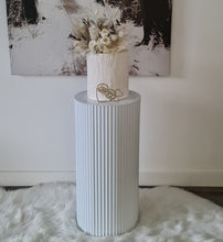 Load image into Gallery viewer, White cylinder ripple plinth cake or flower stand - 60cm - HIRE ONLY
