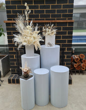Load image into Gallery viewer, White cylinder ripple plinth cake or flower stand - 60cm - HIRE ONLY

