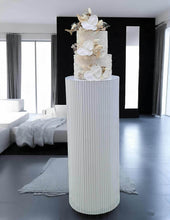 Load image into Gallery viewer, White cylinder ripple plinth cake or flower stand - 75cm - HIRE ONLY
