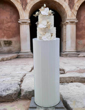 Load image into Gallery viewer, White cylinder ripple plinth cake or flower stand - 75cm - HIRE ONLY
