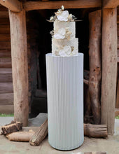 Load image into Gallery viewer, White cylinder ripple plinth cake or flower stand - 75cm - HIRE ONLY

