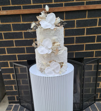Load image into Gallery viewer, White cylinder ripple plinth cake or flower stand - 75cm - HIRE ONLY

