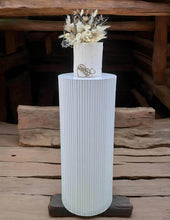 Load image into Gallery viewer, White cylinder ripple plinth cake or flower stand - 90cm - HIRE ONLY
