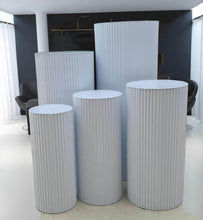 Load image into Gallery viewer, White cylinder ripple plinth cake or flower stand - 90cm - HIRE ONLY
