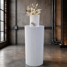 Load image into Gallery viewer, White cylinder ripple plinth cake or flower stand - 90cm - HIRE ONLY

