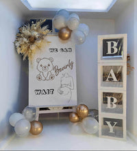 Load image into Gallery viewer, Baby shower neutral welcome sign w flowers &amp; balloons - HIRE ONLY
