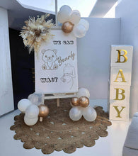Load image into Gallery viewer, Baby shower neutral welcome sign w flowers &amp; balloons - HIRE ONLY
