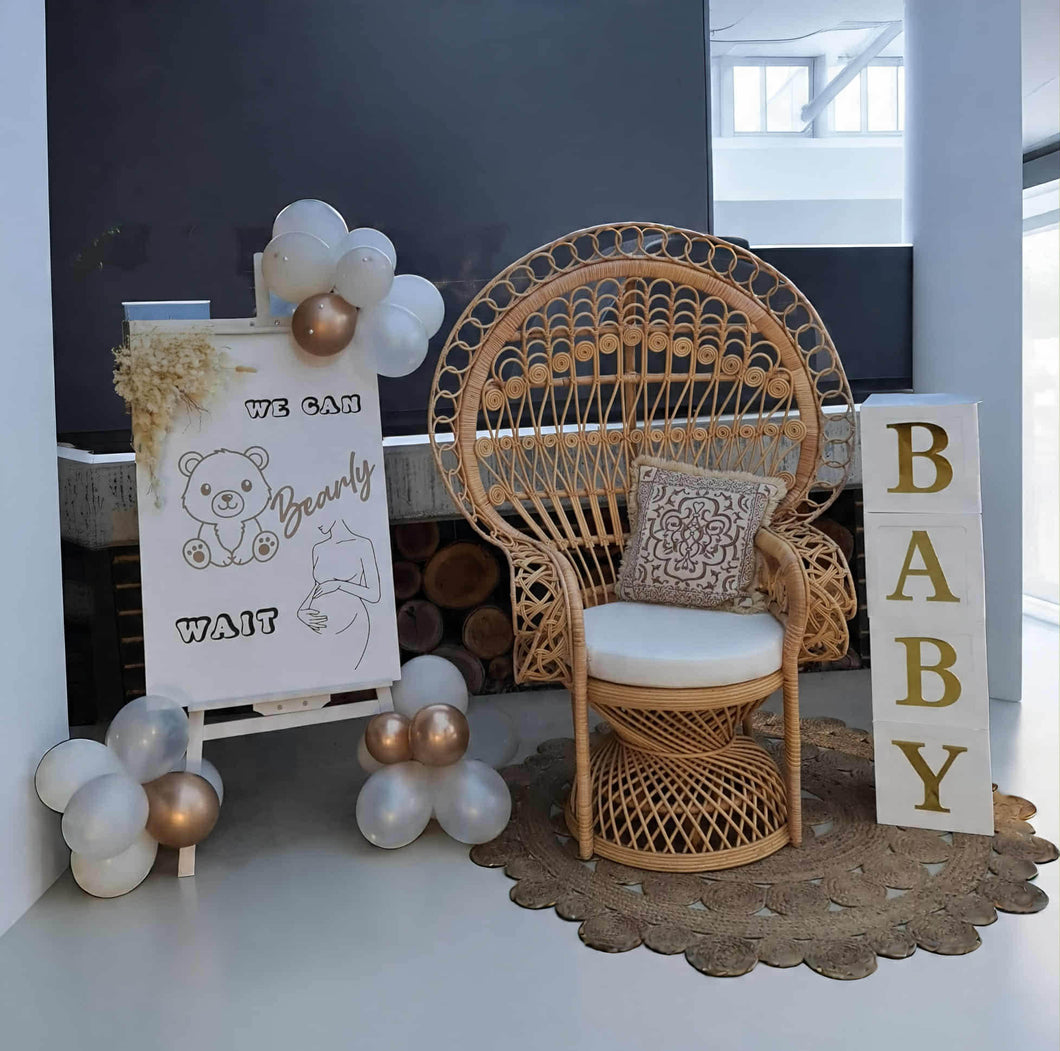 Baby shower neutral package w Queen peacock chair - HIRE ONLY