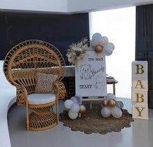 Load image into Gallery viewer, Baby shower neutral package w Queen peacock chair - HIRE ONLY
