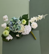 Load image into Gallery viewer, Green &amp; white hanging flowers small – welcome sign / arch flowers - HIRE ONLY
