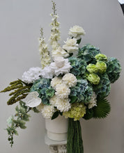 Load image into Gallery viewer, Green &amp; white large flowers in white pot - HIRE ONLY

