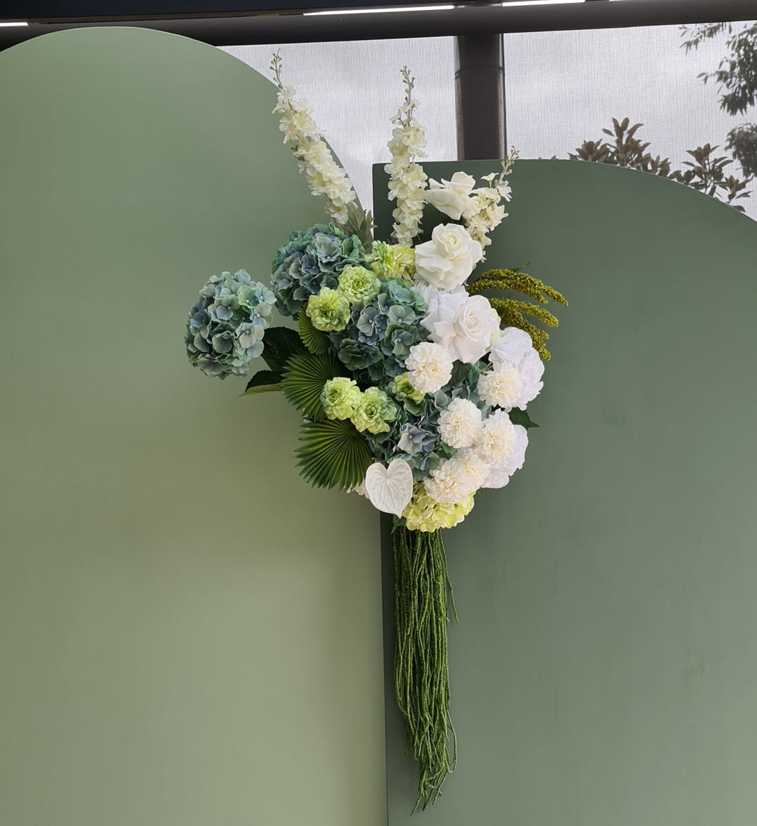 Green & white large hanging flowers for arch / backdrop / arbour - HIRE ONLY