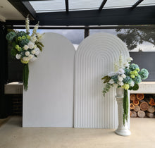 Load image into Gallery viewer, White &amp; green – 2 x backdrops &amp; 2 x flowers – Basic Package - HIRE ONLY
