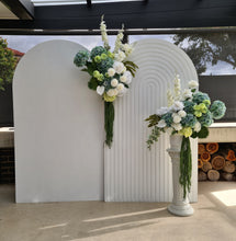 Load image into Gallery viewer, White &amp; green – 2 x backdrops &amp; 2 x flowers – Basic Package - HIRE ONLY
