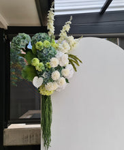 Load image into Gallery viewer, White &amp; green – 2 x backdrops &amp; 2 x flowers – Basic Package - HIRE ONLY
