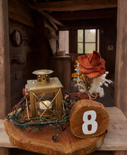 Load image into Gallery viewer, Rustic wood rounds table numbers  - HIRE ONLY
