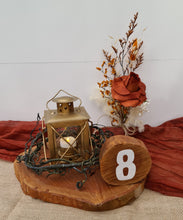 Load image into Gallery viewer, Rustic wood rounds table numbers  - HIRE ONLY
