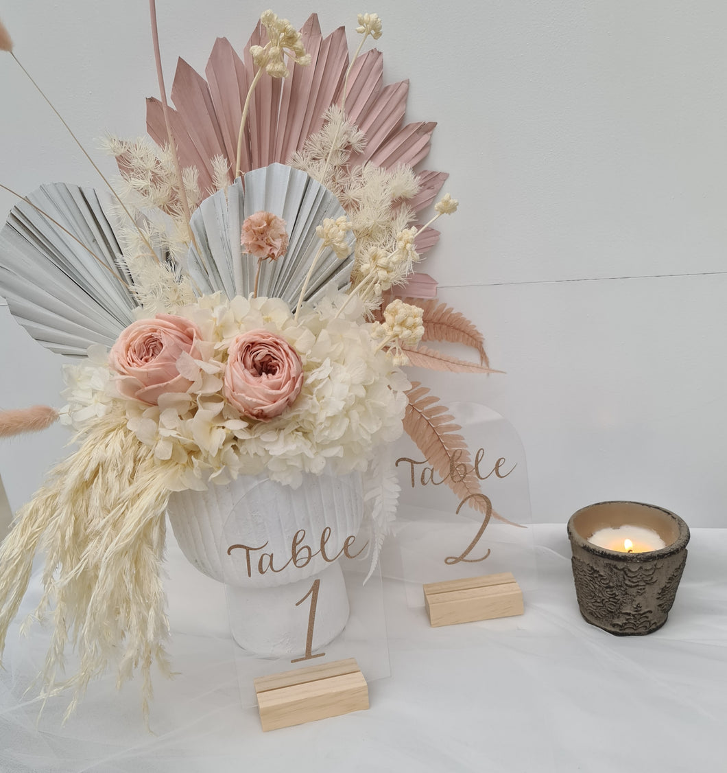 Modern & Elegant glitter acrylic arch table numbers - HIRE ONLY