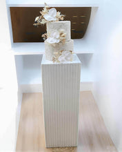 Load image into Gallery viewer, White cement look square ripple plinth cake / flower stand – 90cm - HIRE ONLY
