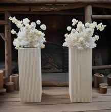 Load image into Gallery viewer, White cement look square ripple plinth cake / flower stand – 90cm - HIRE ONLY
