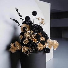 Load image into Gallery viewer, Black &amp; Gold floor / plinth / table Flowers - HIRE ONLY
