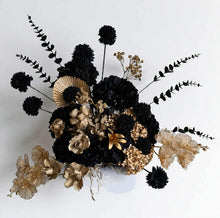 Load image into Gallery viewer, Black &amp; Gold floor / plinth / table Flowers - HIRE ONLY
