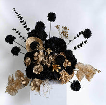 Load image into Gallery viewer, Black &amp; Gold floor / plinth / table Flowers - HIRE ONLY

