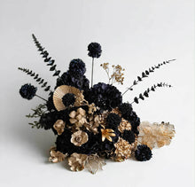 Load image into Gallery viewer, Black &amp; Gold floor / plinth / table Flowers - HIRE ONLY
