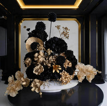 Load image into Gallery viewer, Black &amp; Gold floor / plinth / table Flowers - HIRE ONLY
