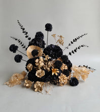 Load image into Gallery viewer, Black &amp; Gold floor / plinth / table Flowers - HIRE ONLY
