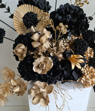 Load image into Gallery viewer, Black &amp; Gold floor / plinth / table Flowers - HIRE ONLY
