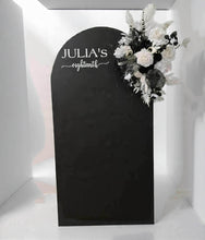 Load image into Gallery viewer, Black arch / backdrop and black &amp; white flowers - HIRE ONLY
