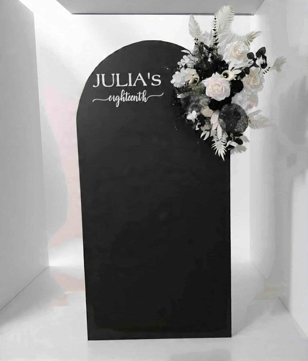 Black arch / backdrop and black & white flowers - HIRE ONLY