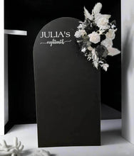 Load image into Gallery viewer, Black arch / backdrop and black &amp; white flowers - HIRE ONLY
