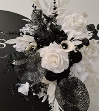 Load image into Gallery viewer, Black arch / backdrop and black &amp; white flowers - HIRE ONLY
