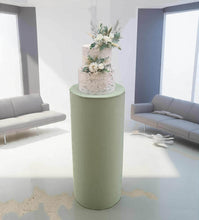 Load image into Gallery viewer, Sage green cylinder cake stand / plinth - 90cm - HIRE ONLY
