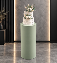 Load image into Gallery viewer, Sage green cylinder cake stand / plinth - 90cm - HIRE ONLY
