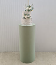 Load image into Gallery viewer, Sage green cylinder cake stand / plinth - 90cm - HIRE ONLY
