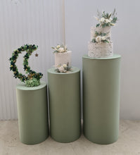Load image into Gallery viewer, Sage green cylinder cake stand / plinth - 90cm - HIRE ONLY
