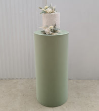 Load image into Gallery viewer, Sage green cylinder cake stand / plinth - 75cm - HIRE ONLY
