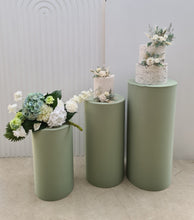 Load image into Gallery viewer, Sage green cylinder cake stand / plinth - 60cm - HIRE ONLY
