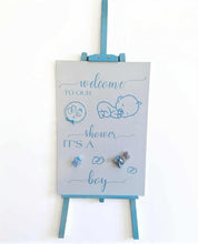 Load image into Gallery viewer, Baby shower – BABY BOY - blue welcome sign (easel &amp; board) - HIRE ONLY
