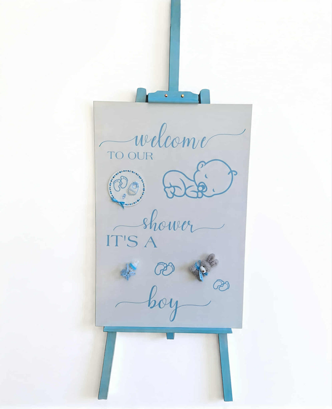 Baby shower – BABY BOY - blue welcome sign (easel & board) - HIRE ONLY