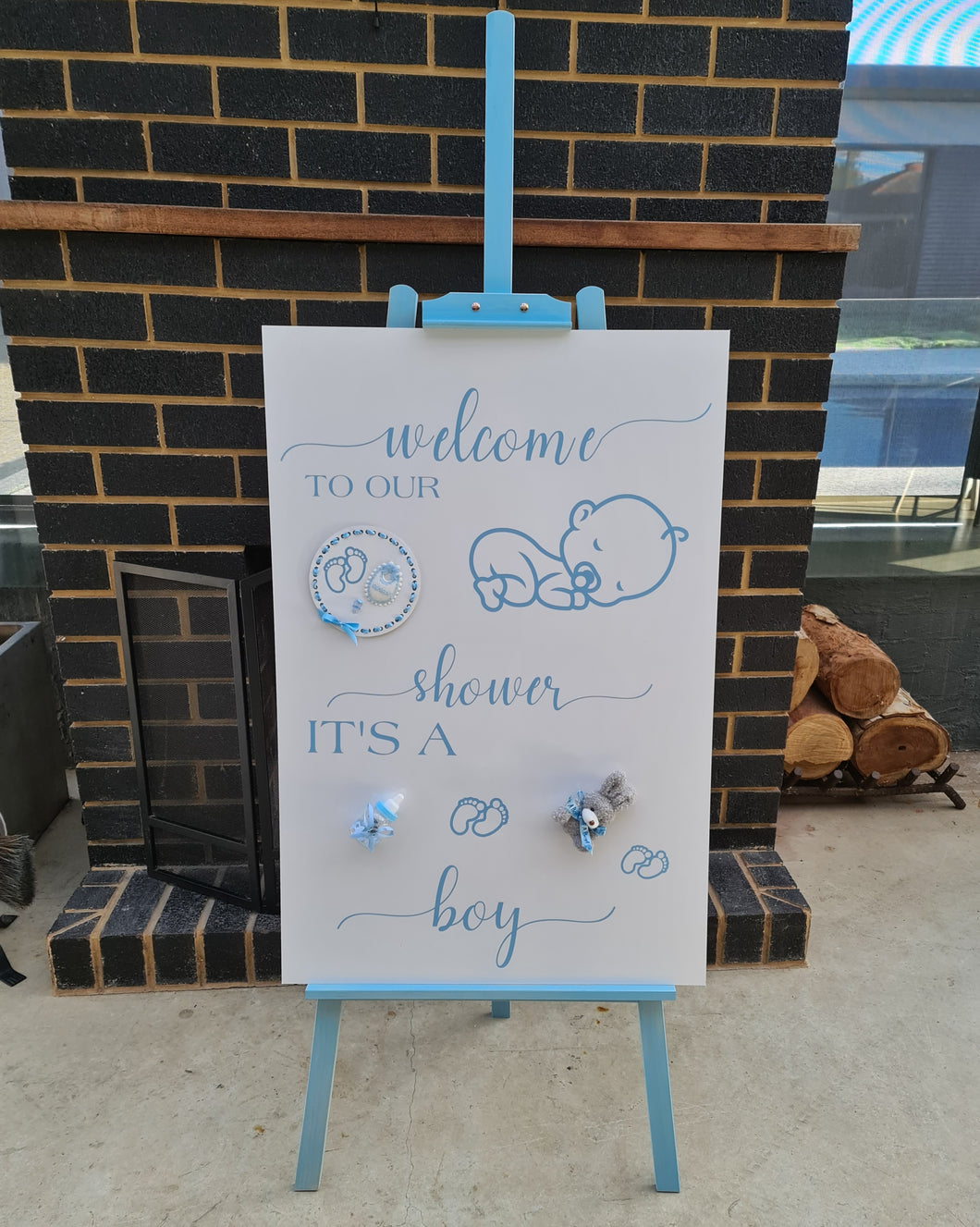 Baby shower – BABY BOY - blue welcome sign (easel & board) - HIRE ONLY
