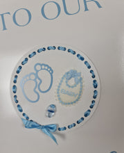 Load image into Gallery viewer, Baby shower – BABY BOY - blue welcome sign (easel &amp; board) - HIRE ONLY

