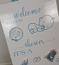Load image into Gallery viewer, Baby shower – BABY BOY - blue welcome sign (easel &amp; board) - HIRE ONLY
