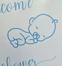 Load image into Gallery viewer, Baby shower – BABY BOY - blue welcome sign (easel &amp; board) - HIRE ONLY
