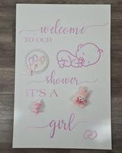 Load image into Gallery viewer, Baby shower – BABY GIRL - pink welcome sign (easel &amp; board) - HIRE ONLY
