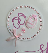 Load image into Gallery viewer, Baby shower – BABY GIRL - pink welcome sign (easel, board &amp; balloons) - HIRE ONLY
