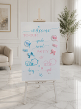 Load image into Gallery viewer, Baby shower – GENDER REVEAL – blue / pink welcome sign (easel &amp; board) - HIRE ONLY
